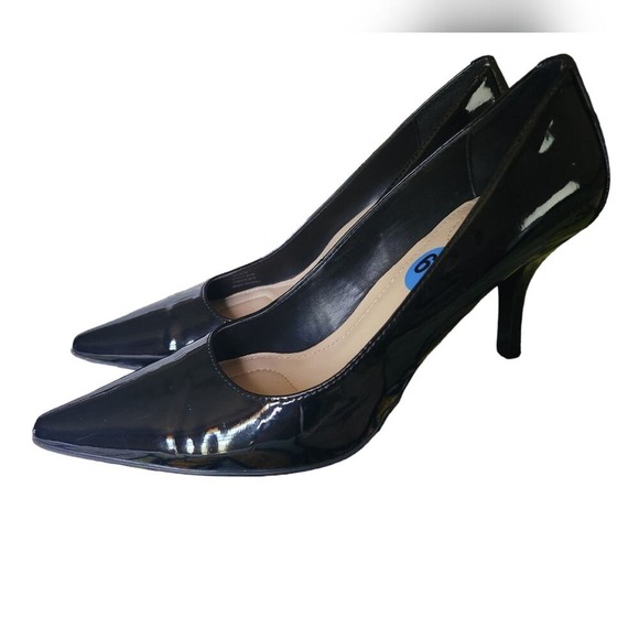 Calvin Klein Black Patent Leather Pointed Toe Stiletto Heel Pumps Party Shoes - Picture 1 of 14